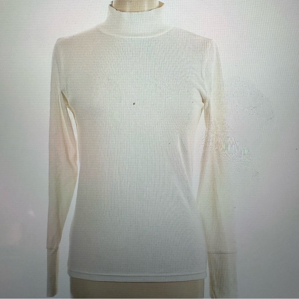 J. Crew Women’s Mock Neck Cream Long Sleeved Ribbed Top Size Large